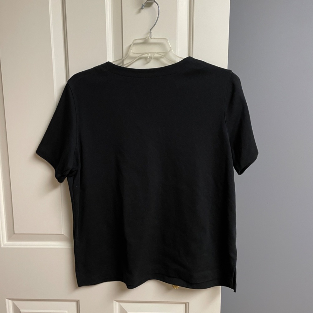 Alfred Dunner Short Embroidered Applique Top, Women L, Black Beige - Picture 3 of 9